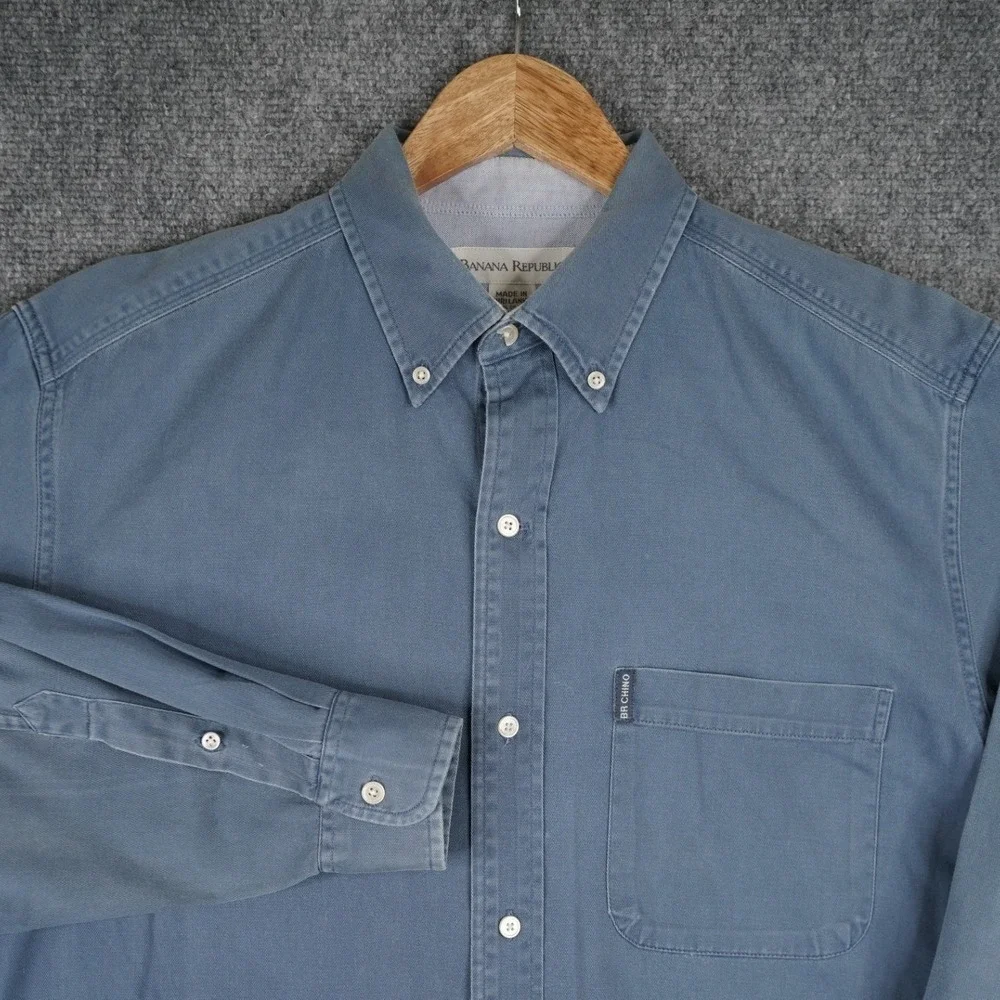 Banana Republic Button Down Shirt Mens M Blue BR Chino Cotton Long Sleeve Pocket